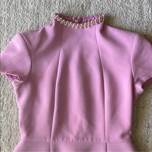 Nadine Merabi Simone Mini Dress with Embellished Trim Funnel Neck Pink Size 6 - Picture 6 of 13